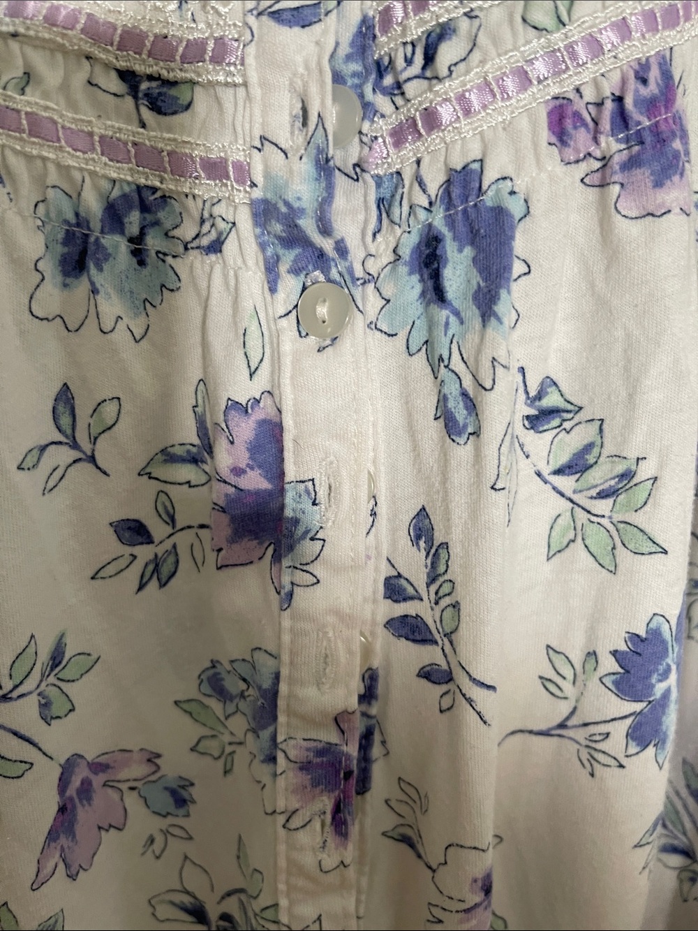 Earth Angels Floral Cotton Nightgown in White with Blue & Purple Flowers - Picture 6 of 8